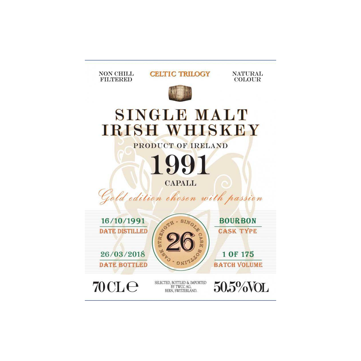 Single Malt Irish Whiskey 1991 - Capall TWCC 2