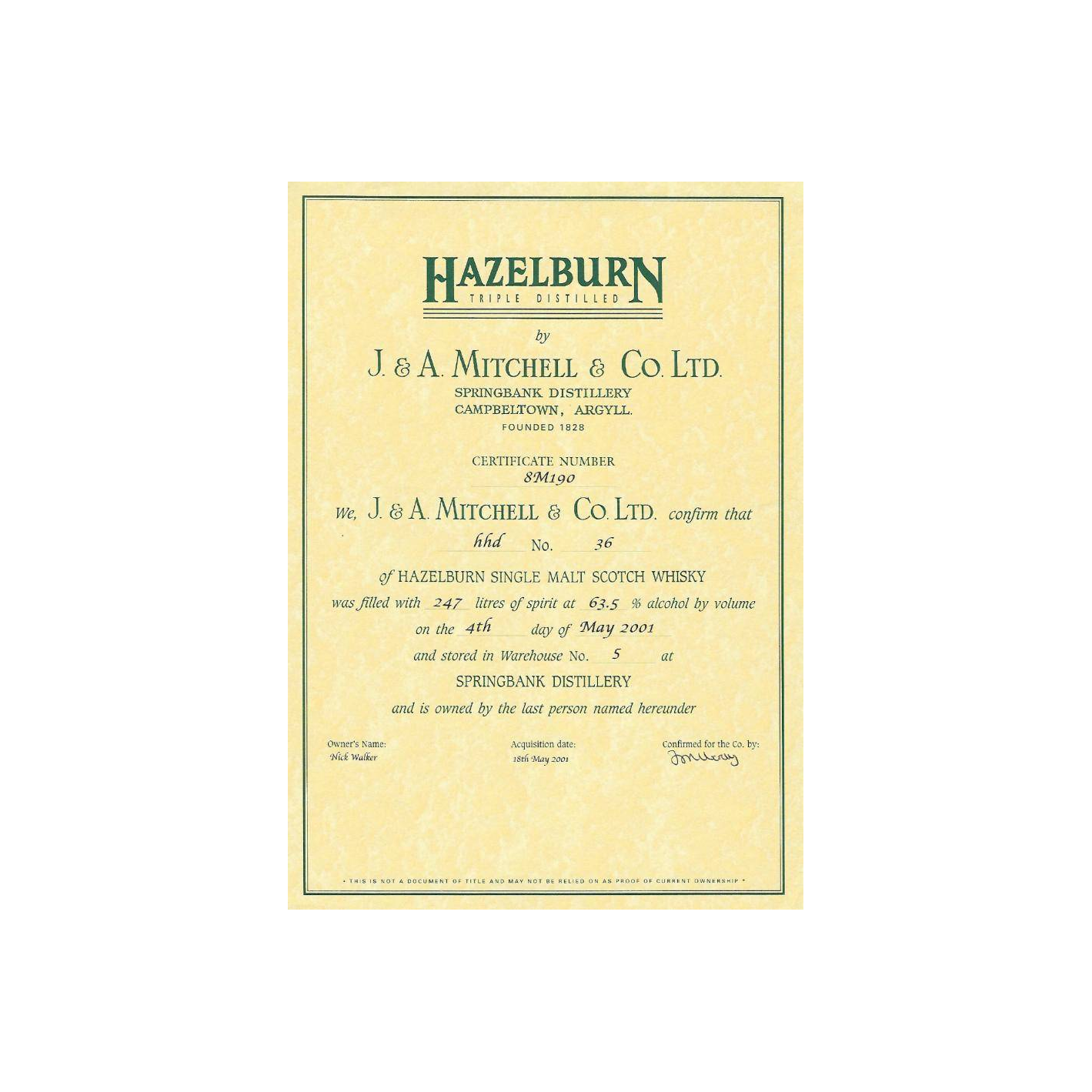 Hazelburn Private Bottling 2001 17 Years Single Malt Whisky 2