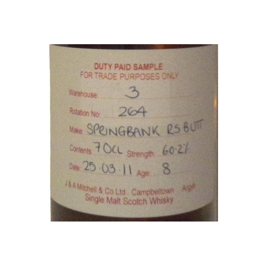 Springbank Duty Paid Sample - For Trade Purposes Only 2011 8 Years Single Malt Whisky