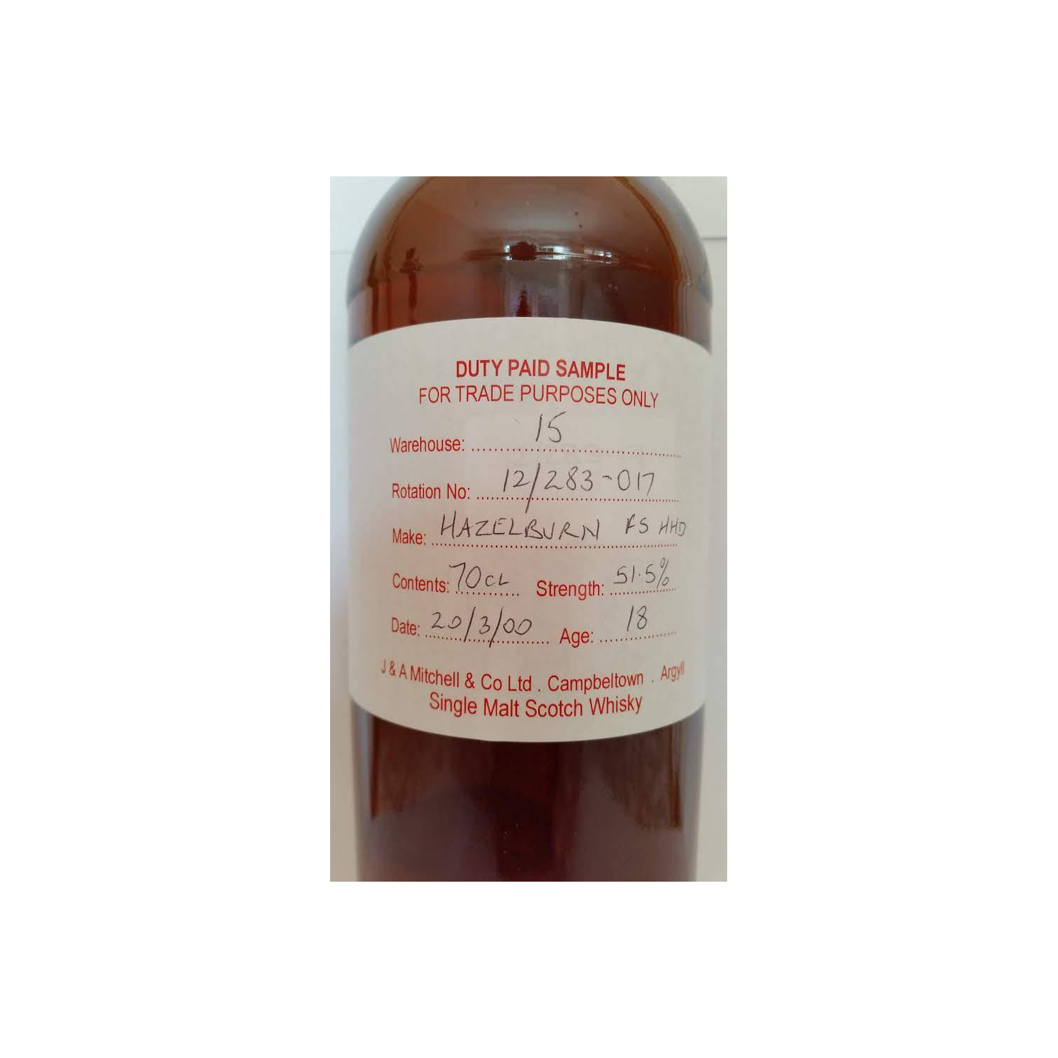 Hazelburn Duty Paid Sample - For Trade Purposes Only 2000 18 Years Single Malt Whisky 2