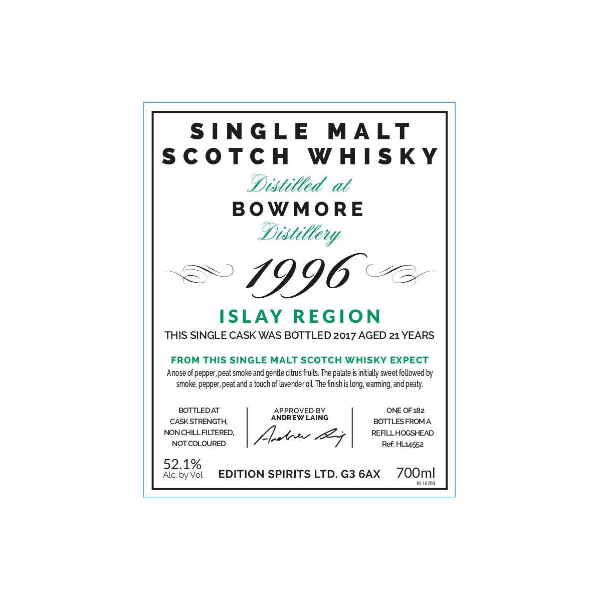 Bowmore The First Editions 1996 21 Years Single Malt Whisky 2