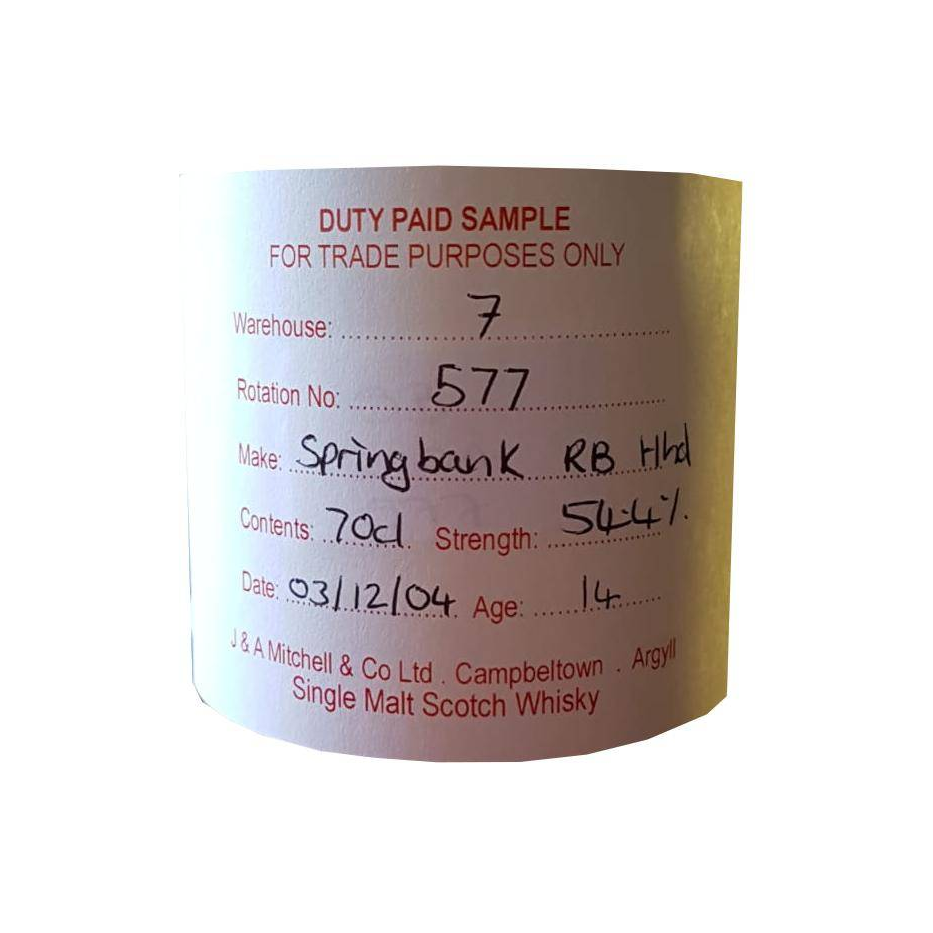 Springbank Duty Paid Sample - For Trade Purposes Only 2004 14 Years Single Malt Whisky