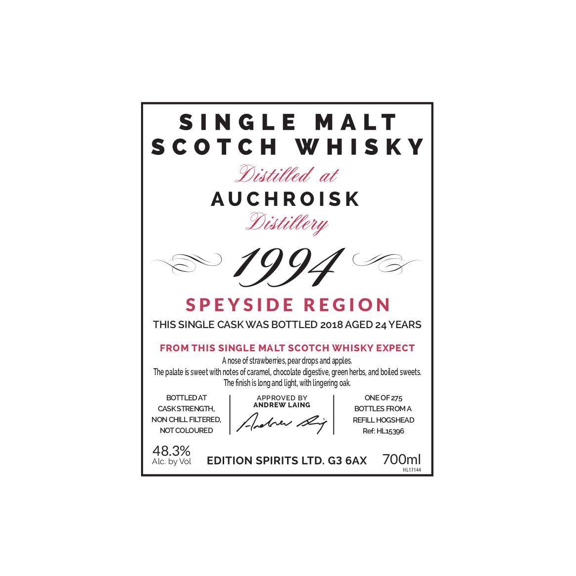 Auchroisk The First Editions 1994 24 Years Single Malt Whisky 3