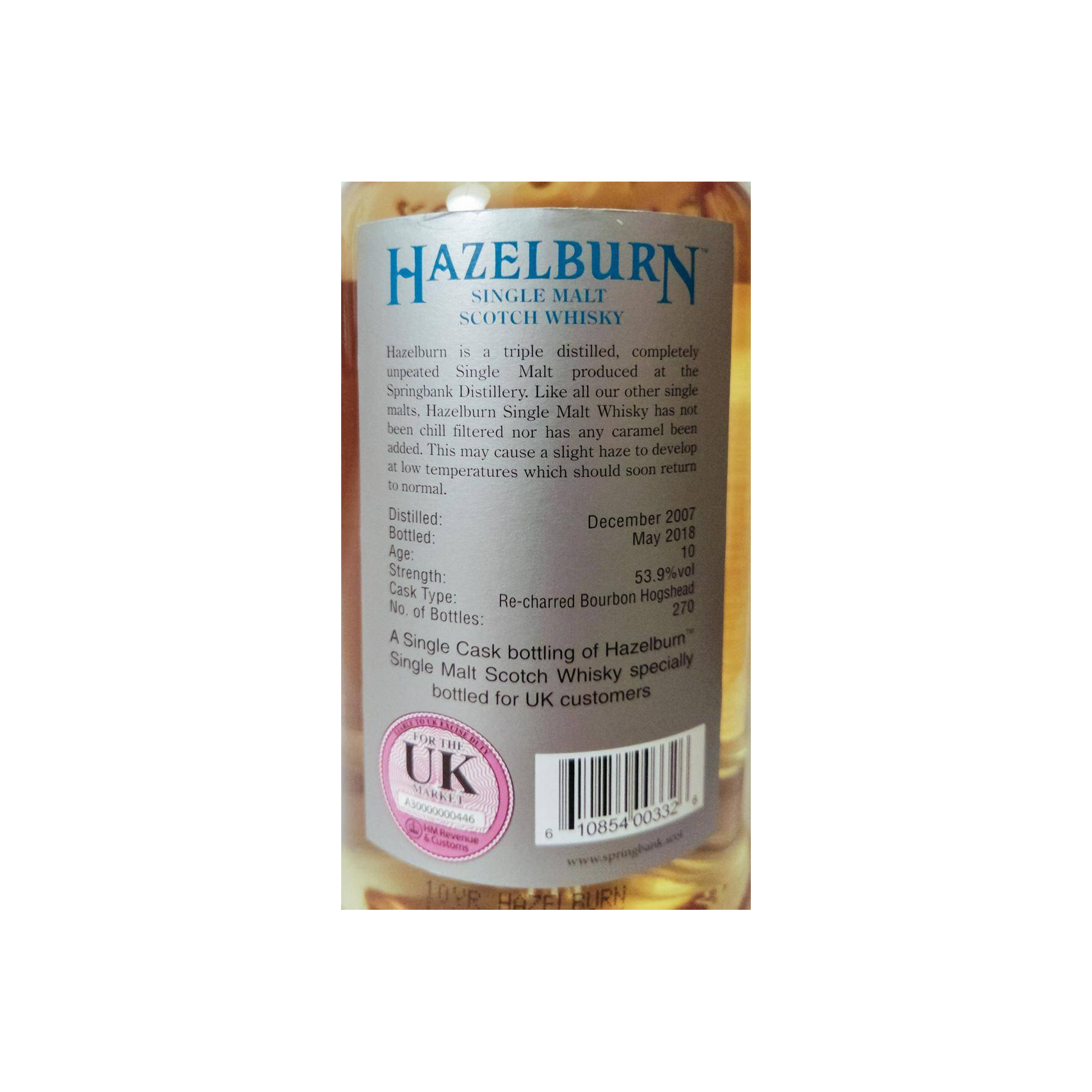 Hazelburn Single Cask 2007 10 Years Single Malt Whisky 3