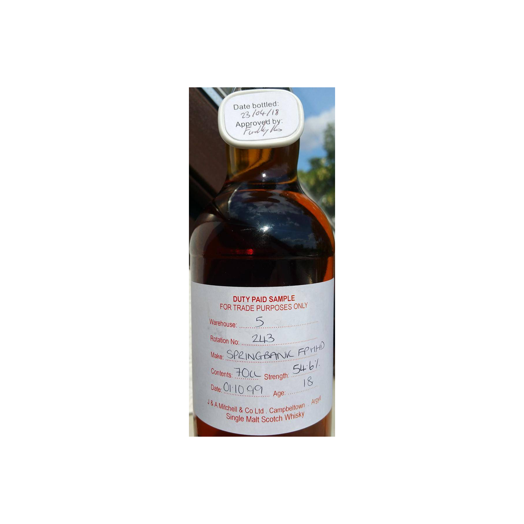 Springbank Duty Paid Sample - For Trade Purposes Only 1999 18 Years Single Malt Whisky