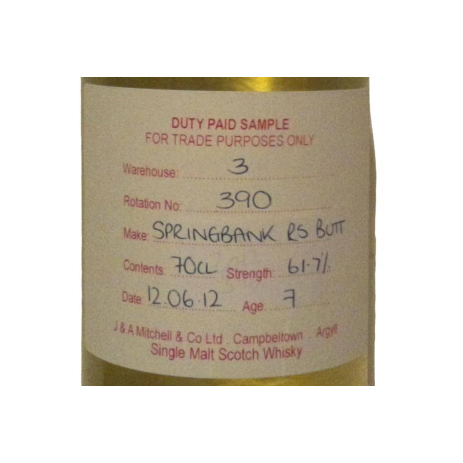 Springbank Duty Paid Sample - For Trade Purposes Only 2012 7 Years Single Malt Whisky