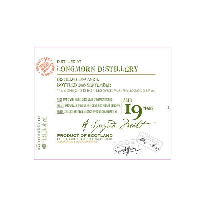 Longmorn Old Malt Cask 1989 19 Years Single Malt Whisky 2