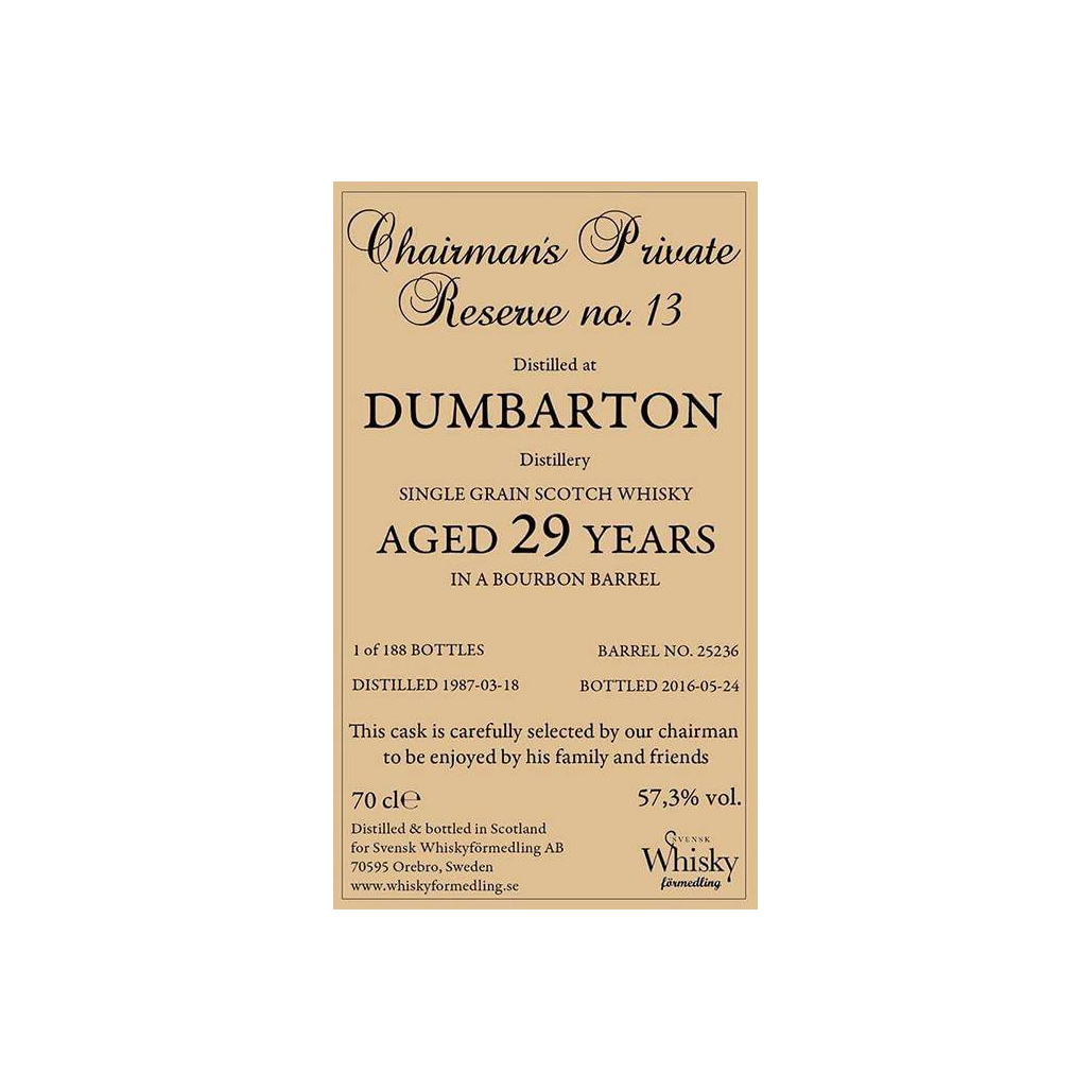 Dumbarton 1987 29 Years Single Grain Whisky
