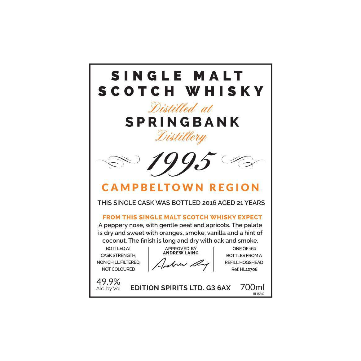 Springbank The First Editions 1995 21 Years Single Malt Whisky 2