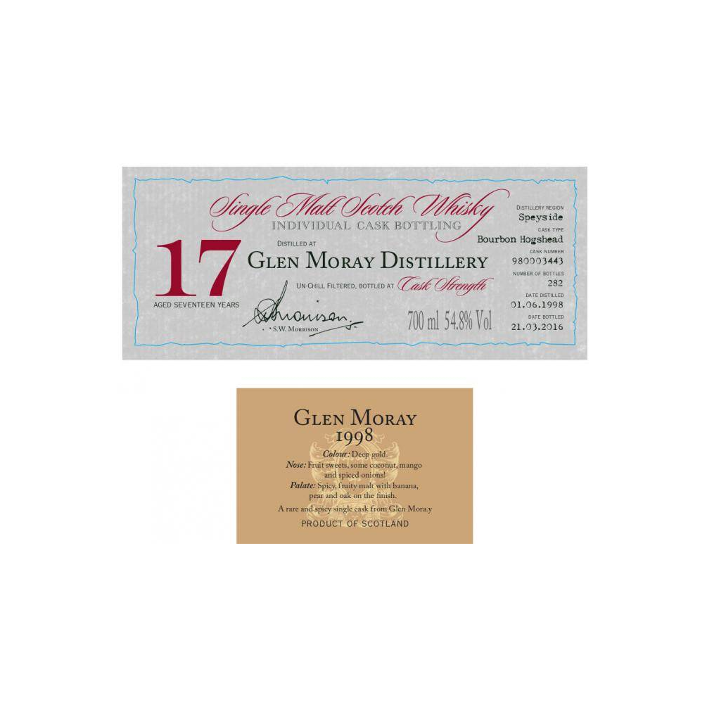 Glen Moray Individual Cask Bottling 1998 17 Years Single Malt Whisky