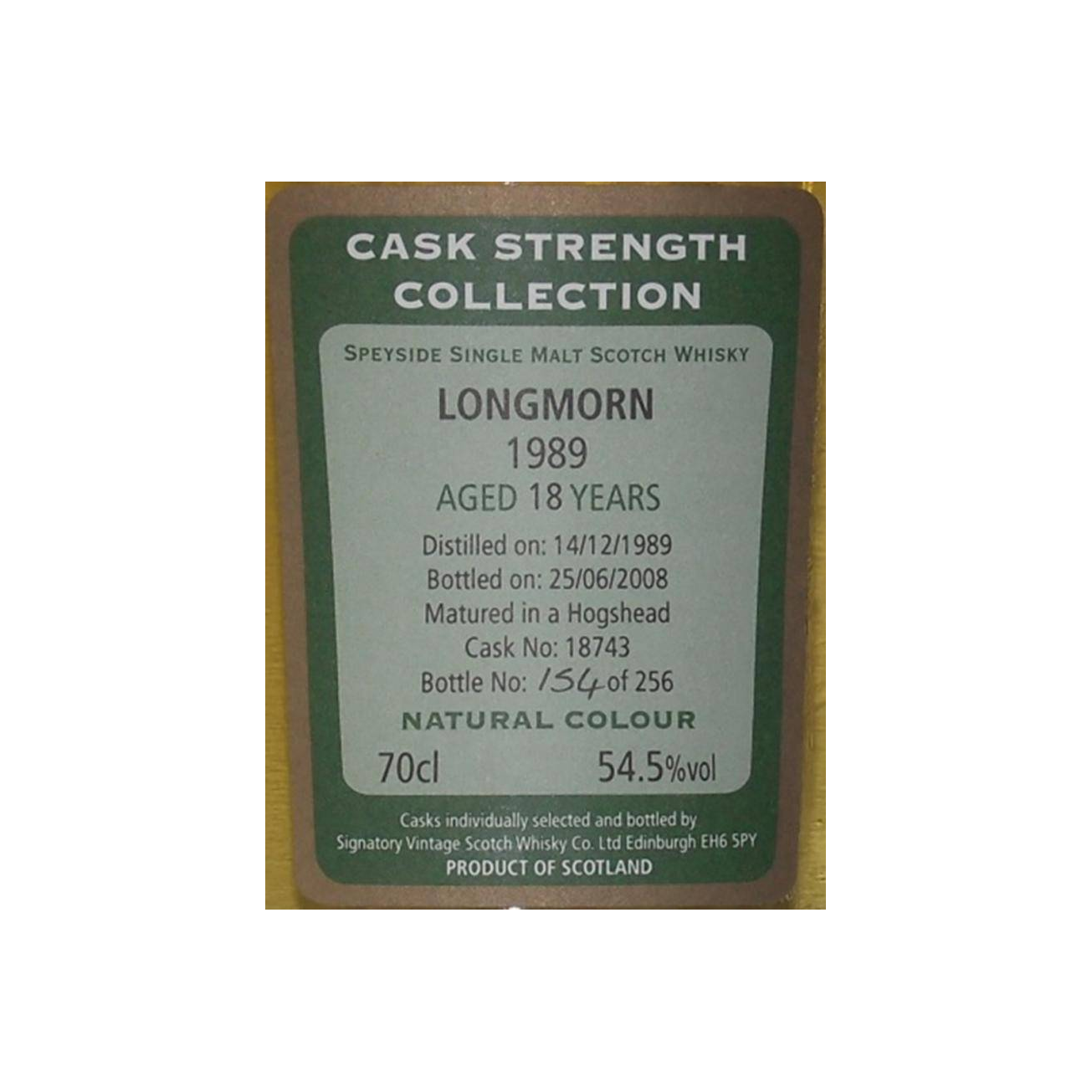 Longmorn Cask Strength Collection 1989 18 Years Single Malt Whisky 2