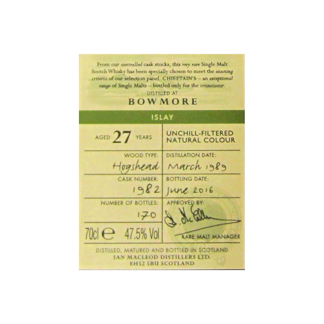 Bowmore 1989 27 Years Single Malt Whisky 3