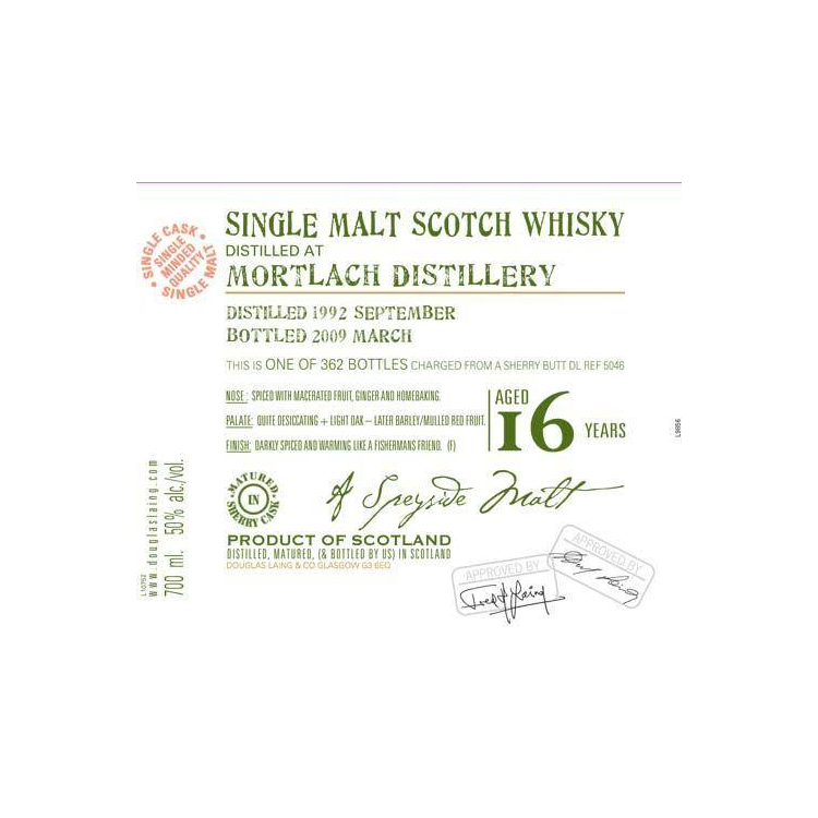 Mortlach Old Malt Cask 1992 16 Years Single Malt Whisky 2