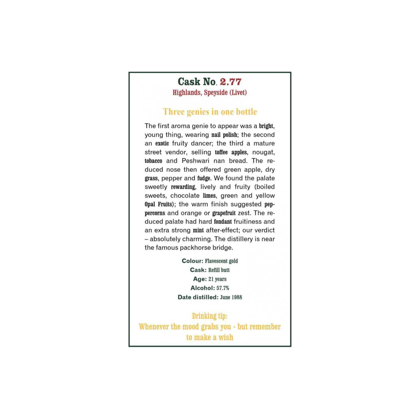 The Scotch Malt Whisky Society 1988 21 Years Single Malt Whisky