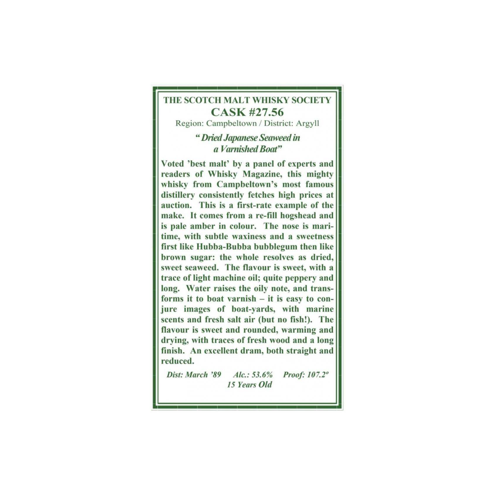 The Scotch Malt Whisky Society 1989 15 Years Single Malt Whisky