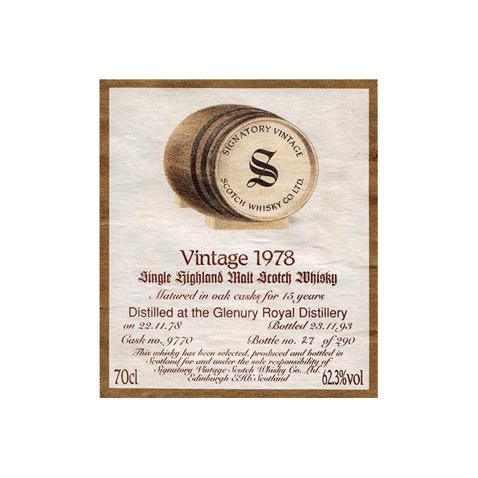Glenury Royal Vintage Collection - Dumpy 1978 15 Years Single Malt Whisky 2