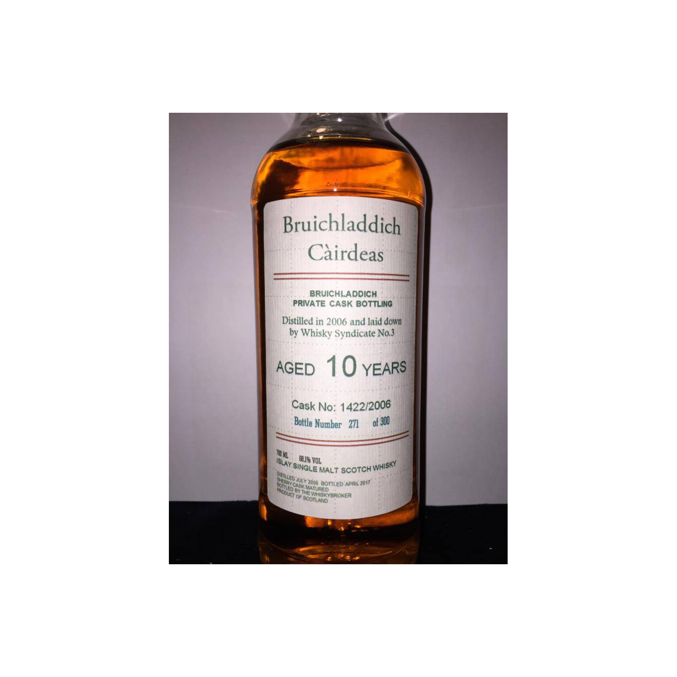 Bruichladdich Individual Cask Bottling 2006 10 Years Single Malt Whisky 2