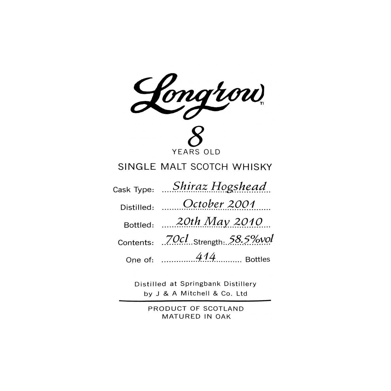 Longrow 2001 8 Years Single Malt Whisky 3