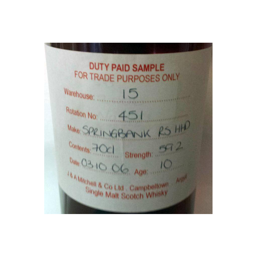 Springbank Duty Paid Sample - For Trade Purposes Only 2006 10 Years Single Malt Whisky 2