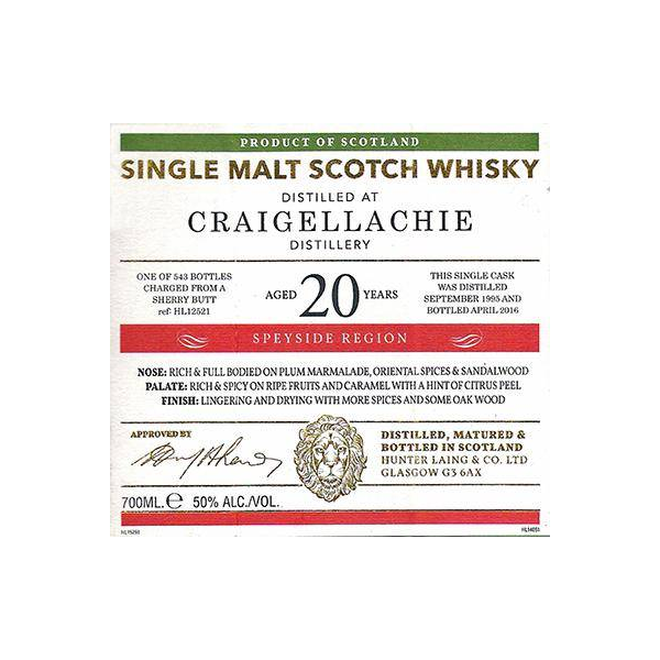Craigellachie Old Malt Cask 1995 20 Years Single Malt Whisky