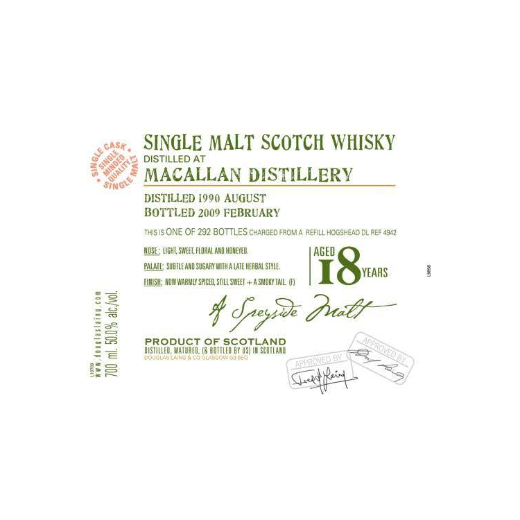 The Macallan Old Malt Cask 1990 18 Years Single Malt Whisky