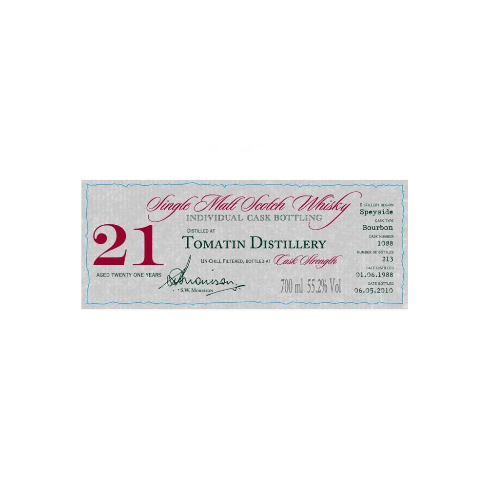 Tomatin Individual Cask Bottling 1988 21 Years Single Malt Whisky
