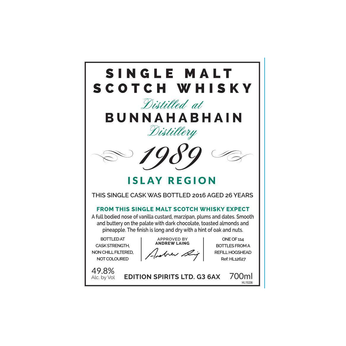 Bunnahabhain The First Editions 1989 26 Years Single Malt Whisky