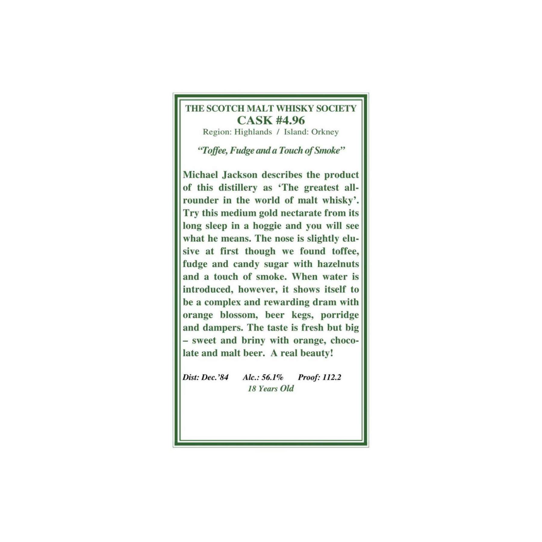 The Scotch Malt Whisky Society 1984 18 Years Single Malt Whisky