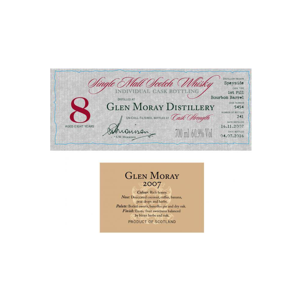 Glen Moray Individual Cask Bottling 2007 8 Years Single Malt Whisky 2
