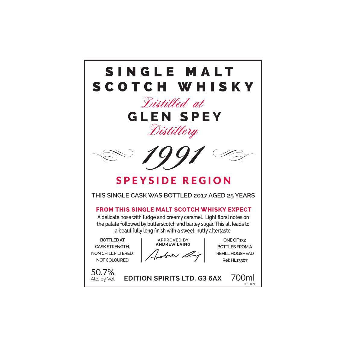 Glen Spey The First Editions 1991 25 Years Single Malt Whisky 2