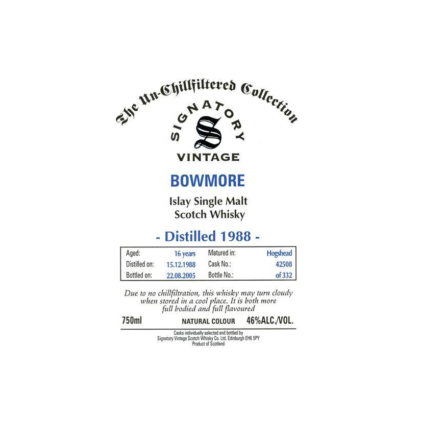 Bowmore The Un-Chillfiltered Collection 1988 16 Years Single Malt Whisky