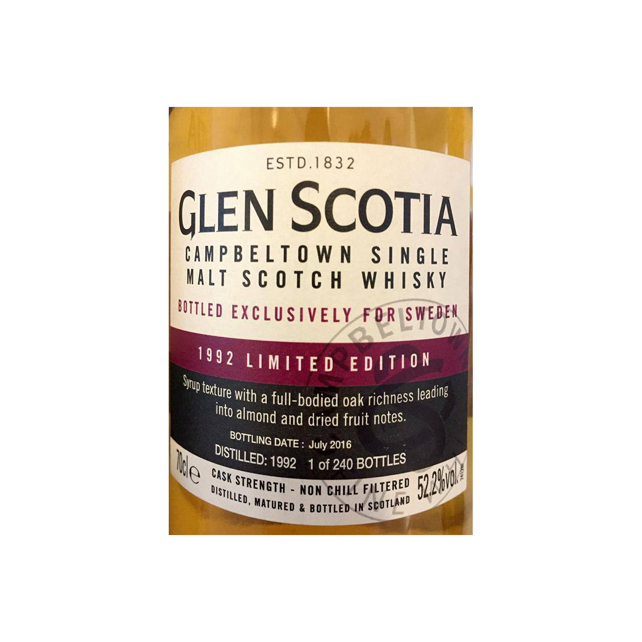 Glen Scotia Limited Edition 1992 24 Years Single Malt Whisky 3
