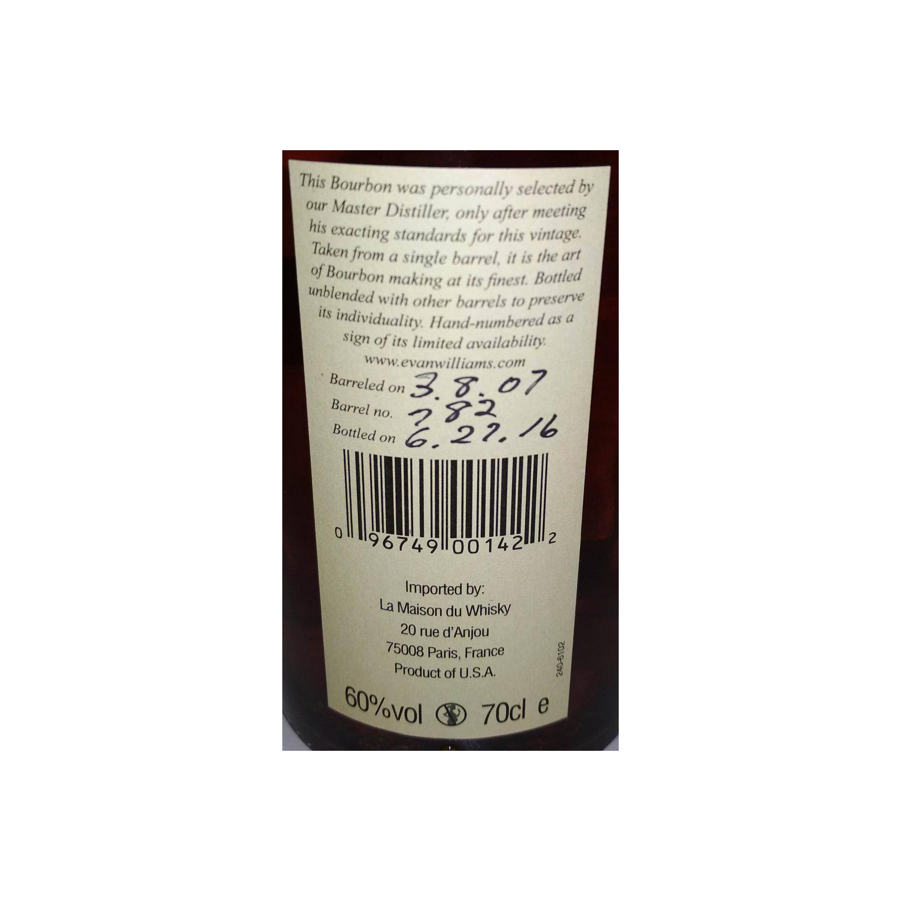 Evan Williams Single Cask 2007 9 Years Bourbon Whisky 2