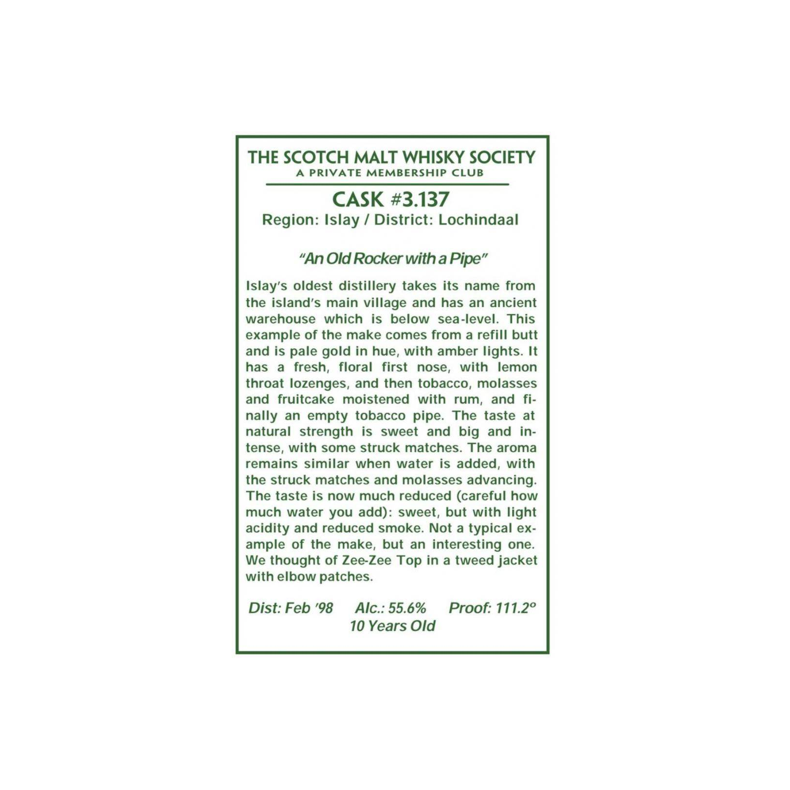 The Scotch Malt Whisky Society 1998 10 Years Single Malt Whisky