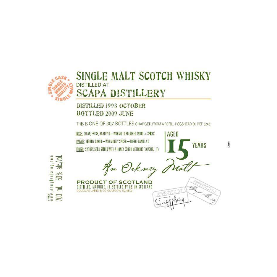 Scapa Old Malt Cask 1993 15 Years Single Malt Whisky