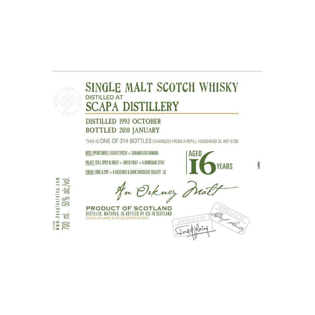 Scapa Old Malt Cask 1993 16 Years Single Malt Whisky