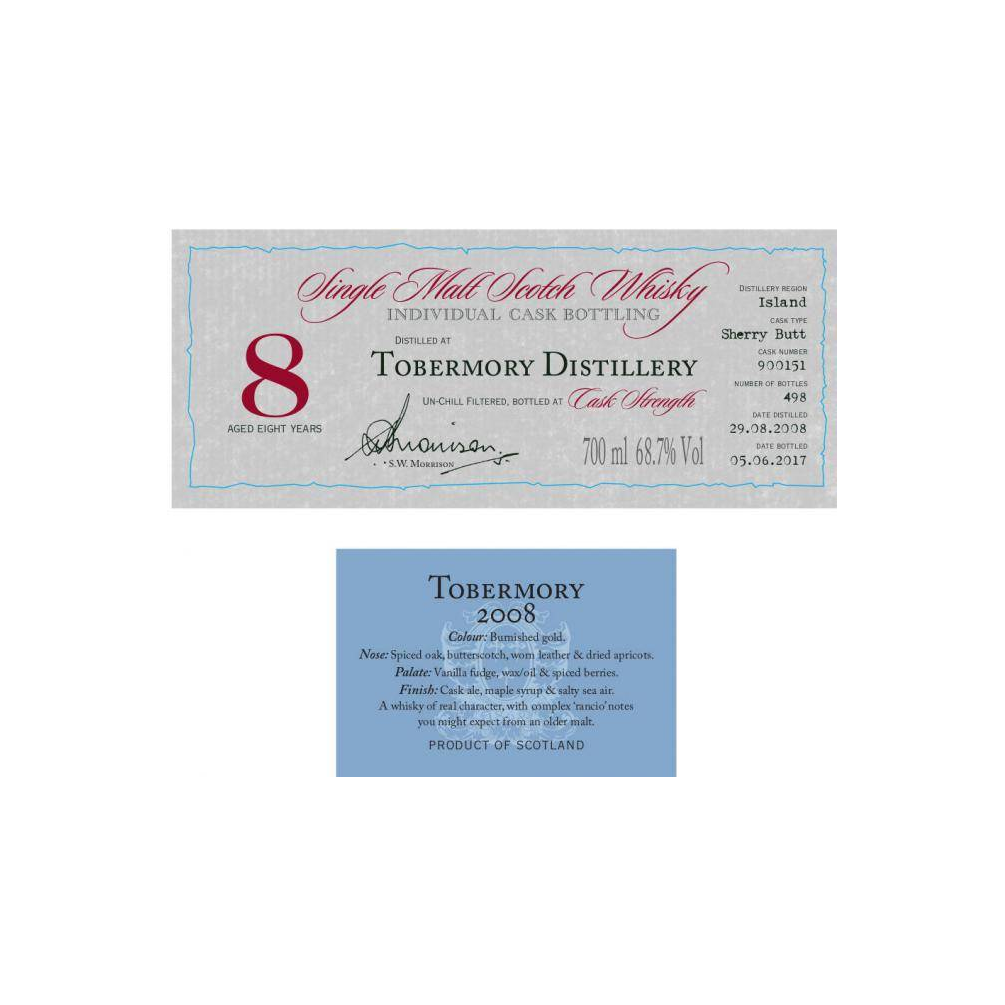 Tobermory Individual Cask Bottling 2008 8 Years Single Malt Whisky 2