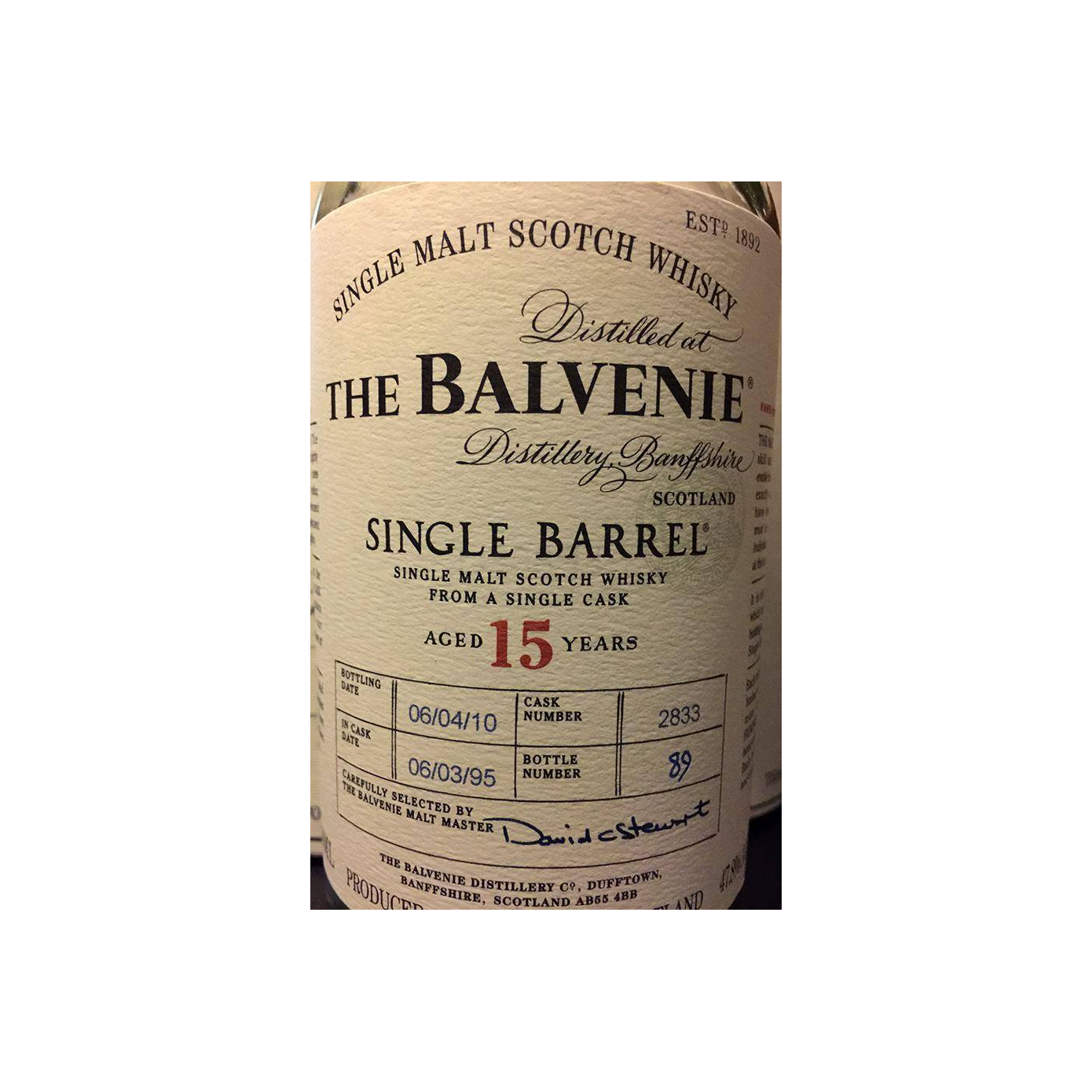 The Balvenie Single Cask 1995 15 Years Single Malt Whisky