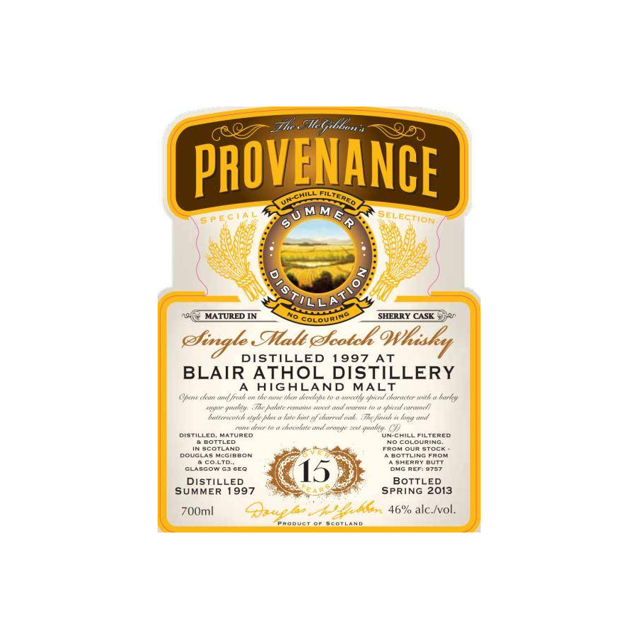 Blair Athol McGibbon's Provenance 1997 15 Years Single Malt Whisky