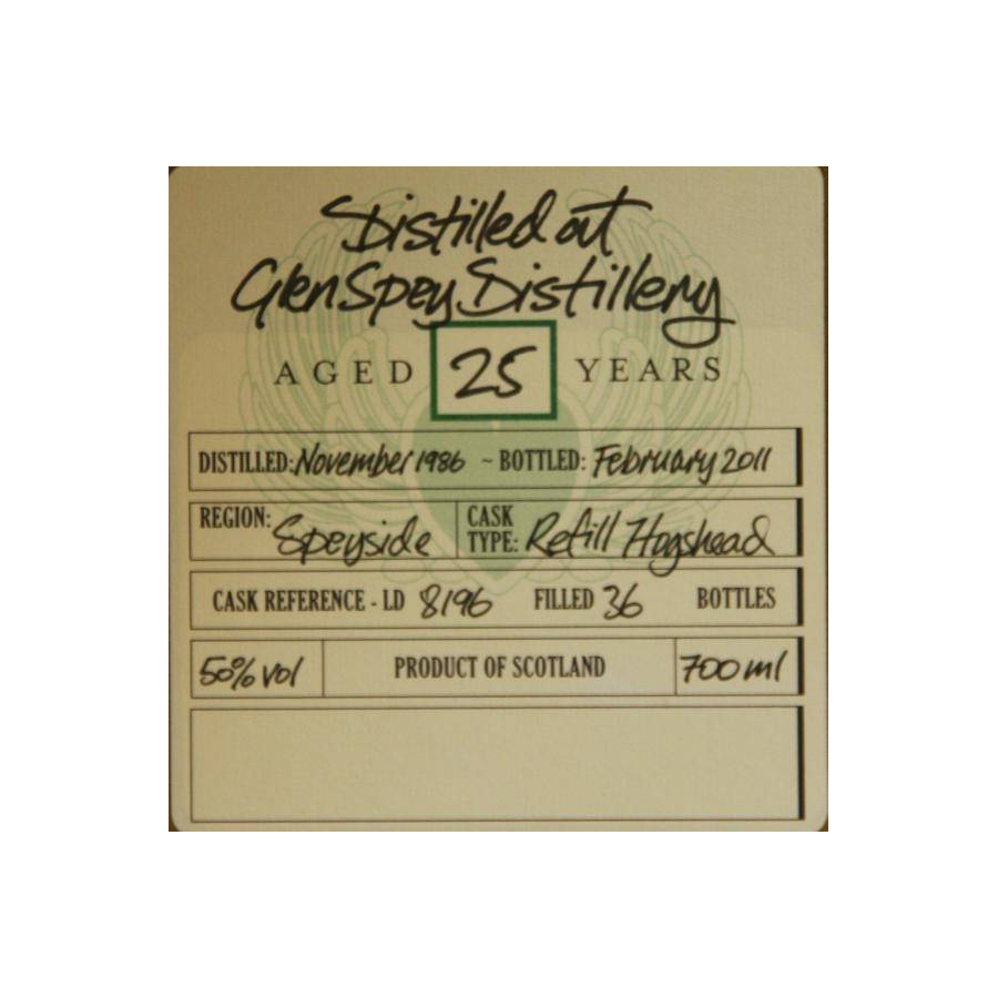 Glen Spey 1986 25 Years Single Malt Whisky