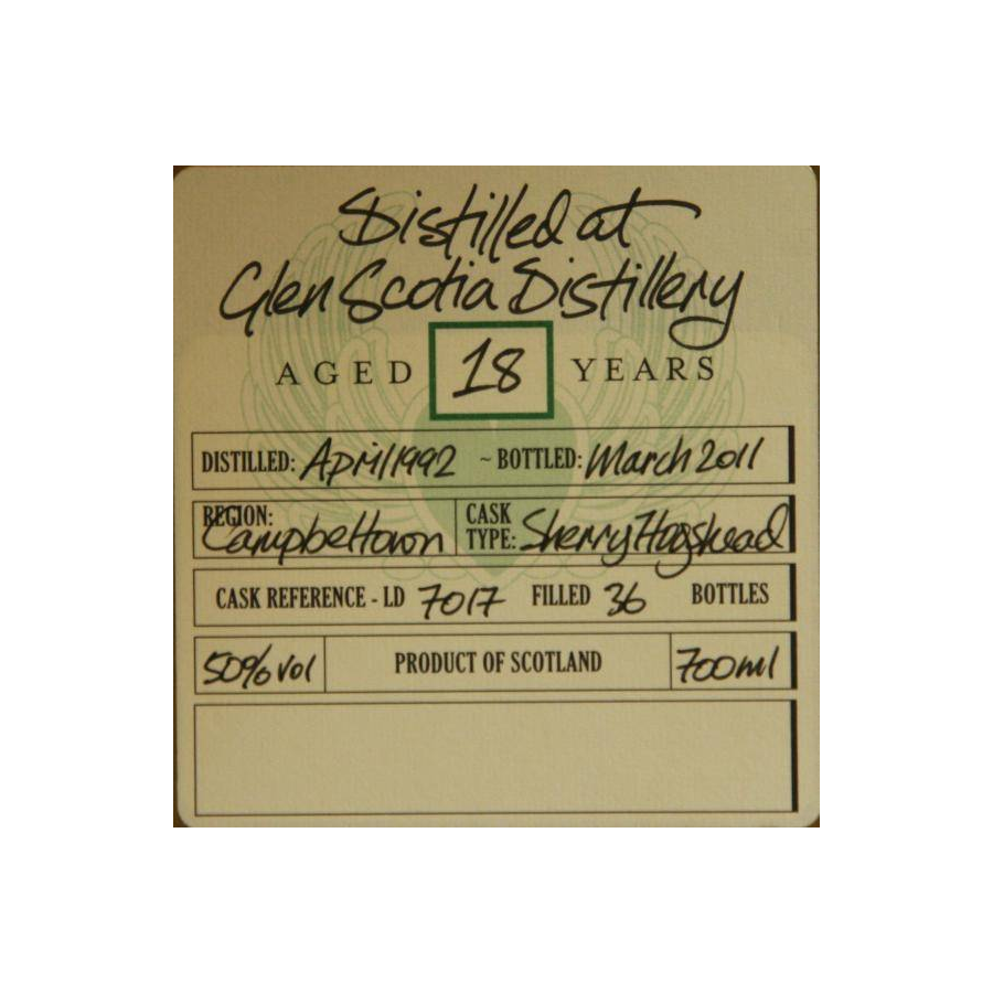 Glen Scotia 1992 18 Years Single Malt Whisky