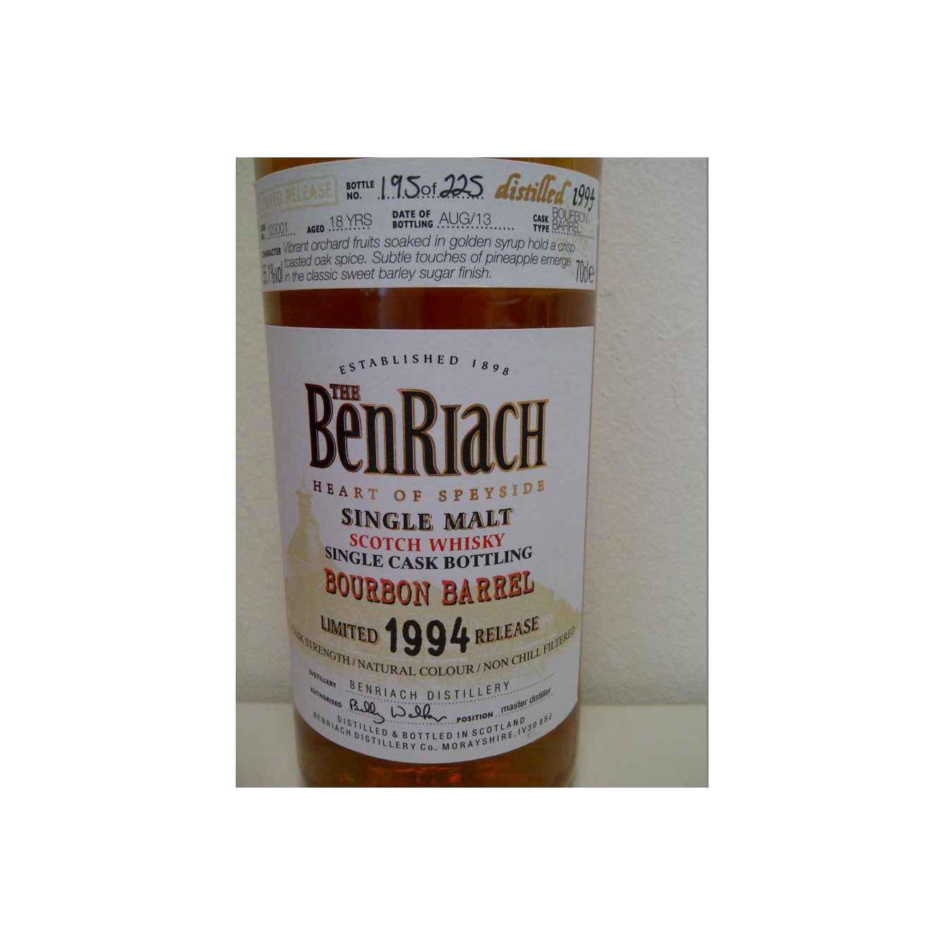 BenRiach Individual Cask Bottling 1994 18 Years Single Malt Whisky 2