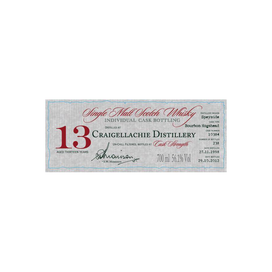 Craigellachie Individual Cask Bottling 1998 13 Years Single Malt Whisky