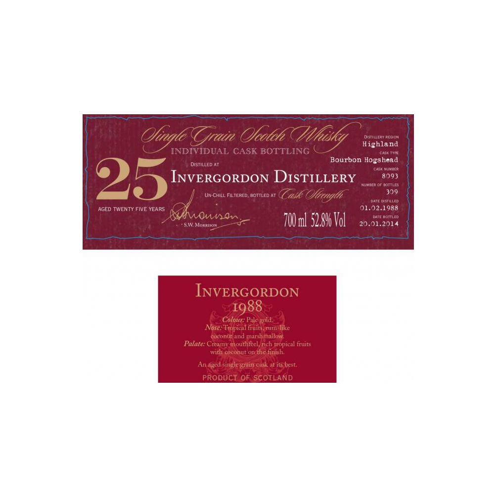 Invergordon Individual Cask Bottling 1988 25 Years Single Grain Whisky 2