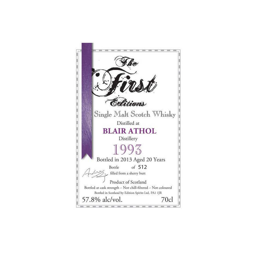 Blair Athol The First Editions 1993 20 Years Single Malt Whisky 2