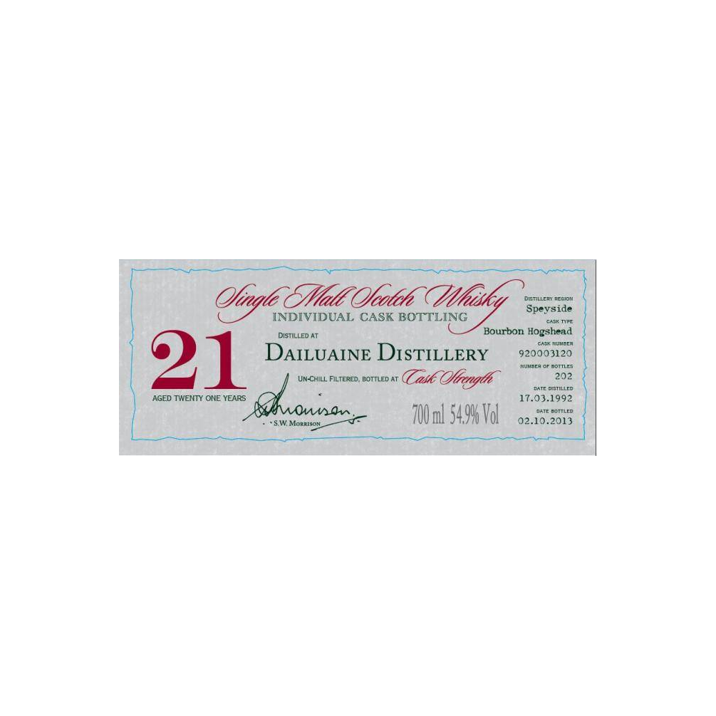 Dailuaine Individual Cask Bottling 1992 21 Years Single Malt Whisky
