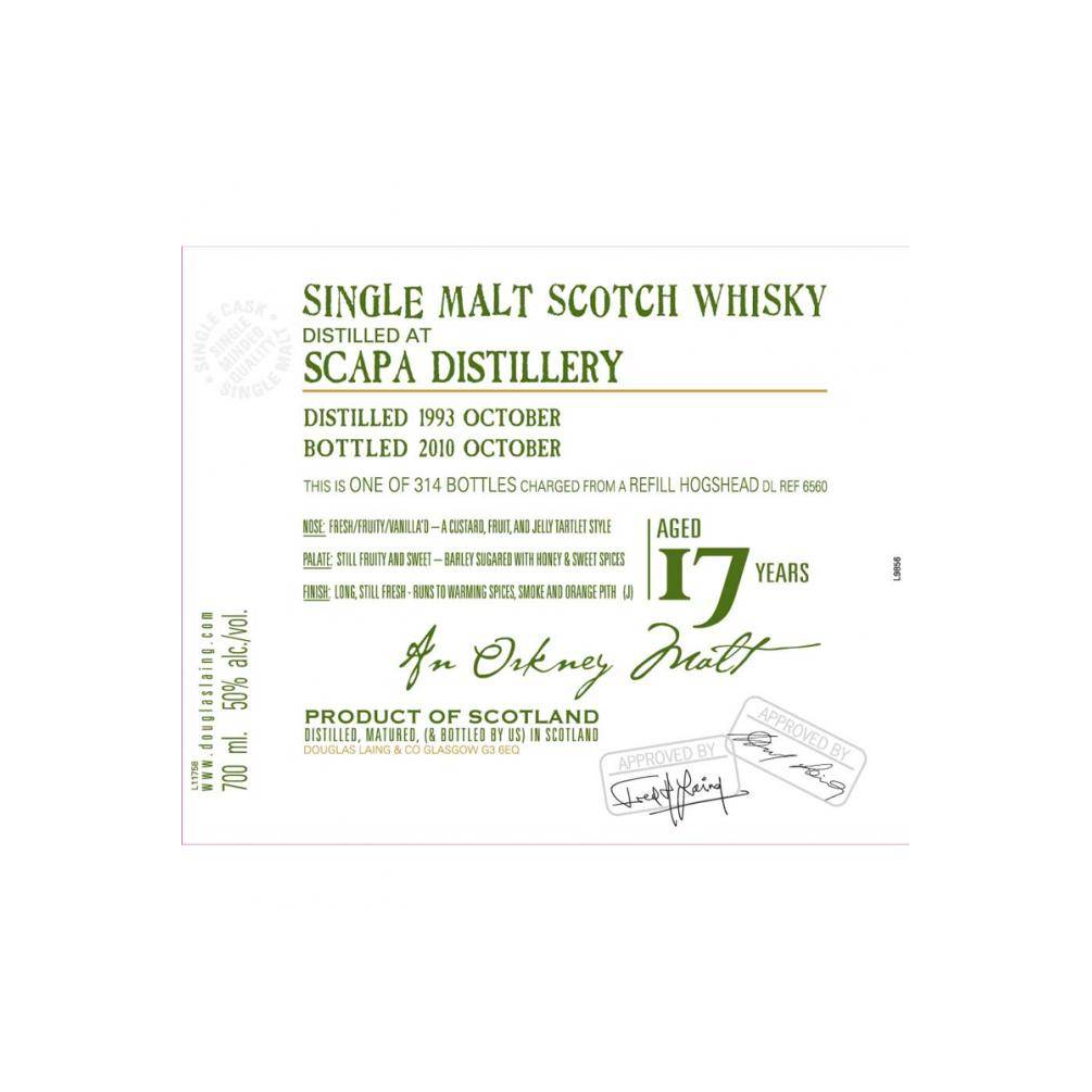 Scapa Old Malt Cask 1993 17 Years Single Malt Whisky
