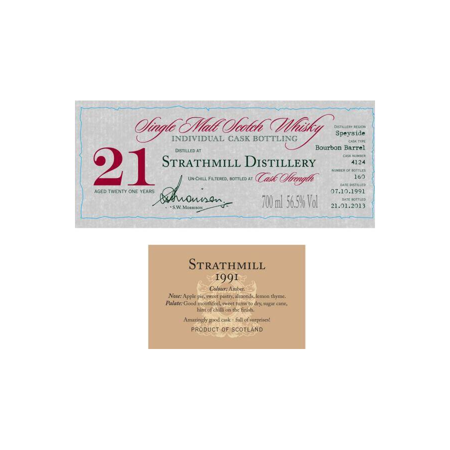 Strathmill Individual Cask Bottling 1991 21 Years Single Malt Whisky