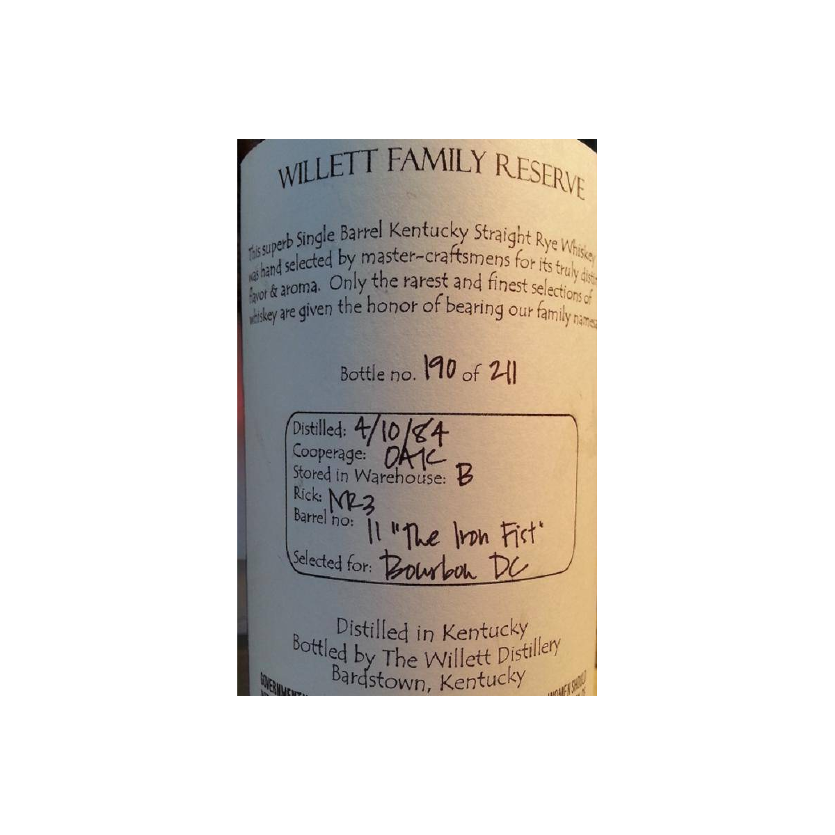 Willett 1984 23 Years Rye Whisky