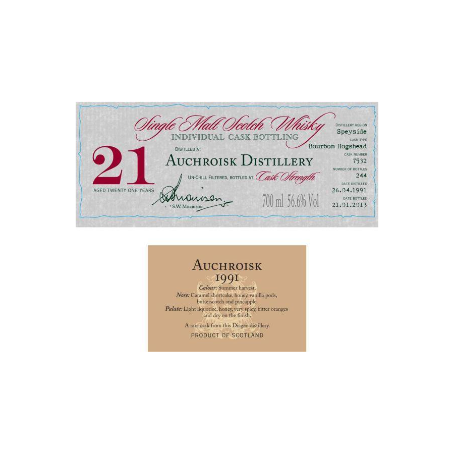 Auchroisk Individual Cask Bottling 1991 21 Years Single Malt Whisky